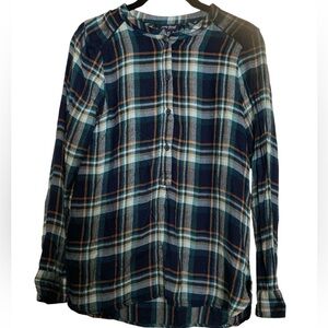Lucky Brand Multicolor Plaid Button Down Shirt with mock collar